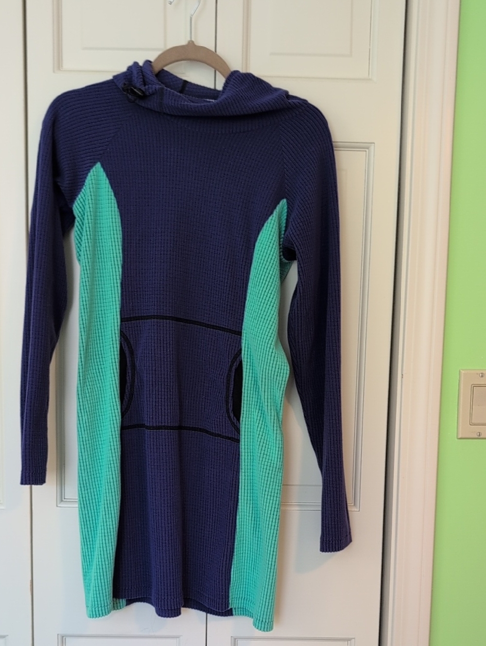 Melanzana navy and teal waffle-knit hooded dress